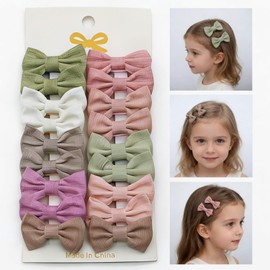 Lovyan Baby Hair Bow Clips, 9 Pairs Boutique Cotton Fully Lined Hair Pins, Non Slip Baby Barrettes Accessories for Little Girls Fine Hair (Solid Color)