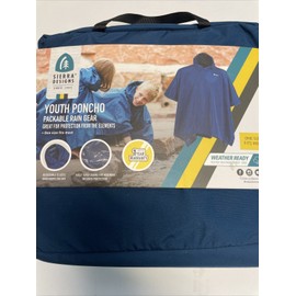 Sierra Designs Youth Poncho Unisex Blue Packable Rain Gear Outdoors Camping 634