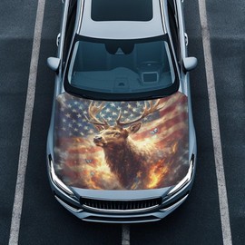 Whosucclay Car Hood Flag Cover, A Decorative Windshield Snow Cover with American Flag Deer Design for Cars, Trucks, and Vans