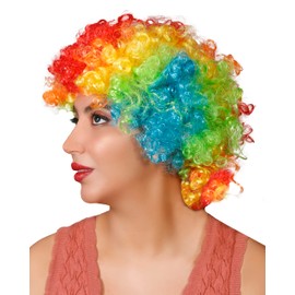 Unisex Clown Wig Circus Funny Fancy Party Dress Accessory Afro Stag Do Fun Joker (Multicolored/Rainbow)