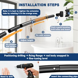 Abiglifty Curved Shower Curtain Rod, 43-66 Inches Adjustable Shower Curtain Rod, Rustproof, Round Extra Wide Shower Rod for Bathroom, Bathtub, Stall, Need to Drill,Black