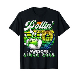 Bowling Party Rollin' 9 Awesome 2015 Retro 9th Birthday Boys T-Shirt