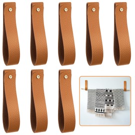 8 Pcs Artificial Leather Wall Hooks 1 x 4.7 Inches Wall Hanging Strap Wall Mounted Loop for Hanging Leather Strap Hangers for Bathroom Kitchen Bedroom Towel Holder Supplies (Brown)