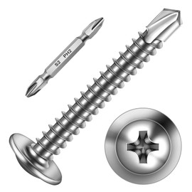 Mywish 150pcs #10×1-1/2" Self Tapping Screws for Metal, Sheet Metal Screws 410 Stainless Steel Truss Head Self Drilling Screws High-Strength Quick Tapping Screws