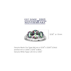 Silvershake 3-Stone Oval Shape Birthstone Gemstone White Gold Plated or Yellow Gold Plated 925 Sterling Silver Classic Statement Ring Jewelry for Women, 11, Sterling Silver, mystic fire topaz -