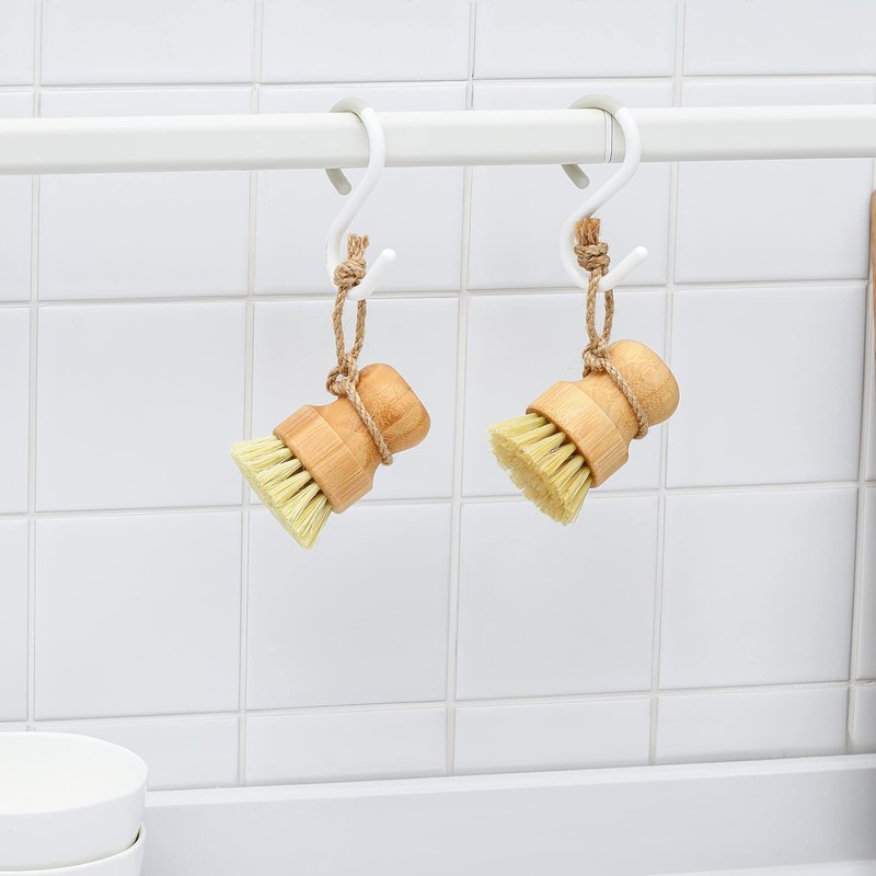 SUBEKYU Bamboo Dish Scrub Brushes for Kitchen, Wooden Cleaning Scrubbers