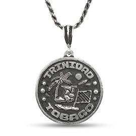 Better Jewelry Products 925 Sterling Silver Black Oxidised Trinidad and Tobago Circle Text Pendant w. Rope chain