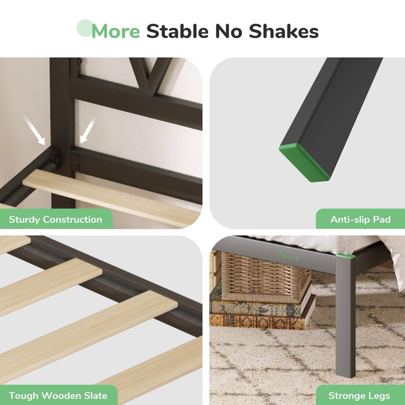 Novilla King Bed Frame with Headboard, 14 Inch Platform Bed