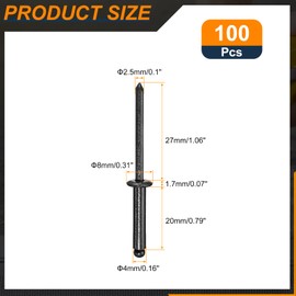 sourcing map 100Pcs 5/32"x3/4" Round Head Blind Rivets, Zinc-Plated Carbon Steel Grip and Mandrel Cap Blind Rivets, Black