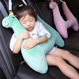 Dino Kids Car Sleeping Pillow, H-Shape Travel Rearseat Head Support Pillow for Car, Flights, Train, Cute Soft Seat Belt Rear Passenger Sleeping Neck Pillow for Kids and Adults