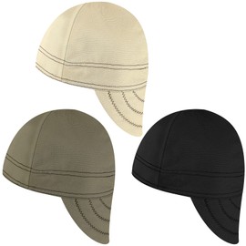 Macarrie 3 Pcs Welding Hats for Men Flame Resistant Cotton Welding Cap Mesh Inside Liner Welder Cap Low Crown for Welder Electrician Gas Station Matched with Most Welding Helmet(Plain Style)