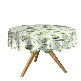 Wipe Clean Tablecloth Round 48 Inches (120 x 120 cm), Garden Tablecloth with Green Leaves Motif, Decorative Table Decoration for Kitchen, Dining Room, Outdoor Tablecloth Weatherproof