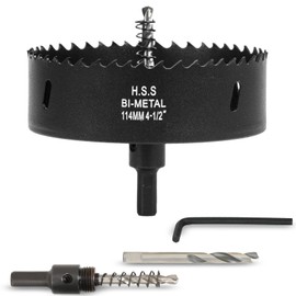 VIKITON 4-1/2 Inch Hole Saw with Arbor for Wood Metal Plastic, 4.5 in Bimetal Hole Cutter, Fast Chip Removal, Smooth Flat Drilling Edge, Lightweight & Portable (Black)