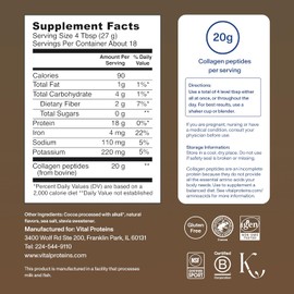 Vital Proteins Grass Fed Collagen Powder Supplement (Type I, III) for Skin Hair Nail Joint - Hydrolyzed Collagen, Grass Fed, Dairy and Gluten Free - Chocolate Flavor, 17.1 oz Canister