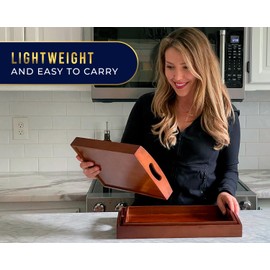 Set of 3 Bamboo Serving Trays - Ottoman Trays for Entertainment, Food and Décor - Clean, Minimal Design - Brown Finish