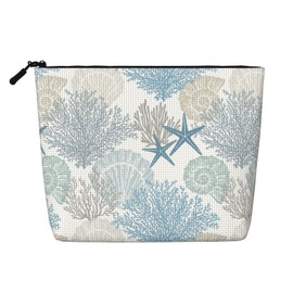 MINIOZE Beach Coastal Sea Beachy Colorful Nave Blue Nautical Starfish Makeup Bag Travel Cosmetic Bag Organizer Toiletry Bag Make Up Bags For Women Girls Large Light