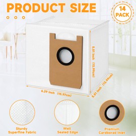 14 Pack Dust Bags Compatible with AIRROBO T20+/ T25+/ T30+/ T25+C Robot Vacuum Cleaner, Replacement Activated Carbon Dust Bags Large Capacity Disposable Vacuum Bags Replacement Parts