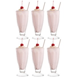 Vikko Milkshake Glasses, Set of 6 Footed Ice Cream Cups, 11.5 Ounce Milkshake Cups, Thick and Durable Dessert Cups Glass, Ice Cream Bowls, Sundae Glasses