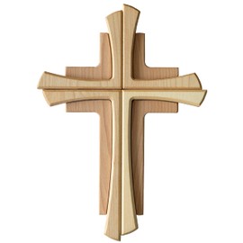 Kaltner Präsente Geschenkidee - Wandkreuz Echtes Holz Buche und Ahorn Kreuz Kruzifix für die Wand 35 cm modern