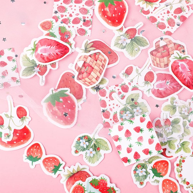 Alideco Flake Stickers, 92 Stickers, Cute, Hand Painted, Strawberry, Reward,