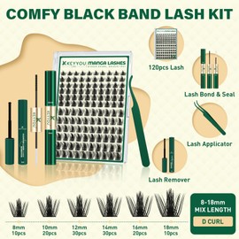 KEYYOU Manga Lash Clusters Kit 8-18mm Eyelash Clusters Kit DIY Lash Extension Kit Natural Fairy Cluster Lashes with Lash Bond Seal Remover Applicator Soft Thin Band(MG01)