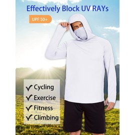 Hooded Fishing Shirts for Men UPF 50+ Long Sleeve Hoodie with Mask Lightweight SPF Sweatshirts Rash Guard Camo Neck Gaiter