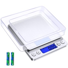 Diyife Balanza de Cocina 500g/0.01g, Escala de Alta Precisión/Báscula Digital/Báscula de Bolsillo/Básculas de Joyería, Función de Tara y PCS, con LCD Retroiluminación, 2 Bandejas