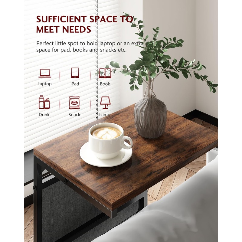 Vantic C Shaped End Table, Small Side Table for Couch