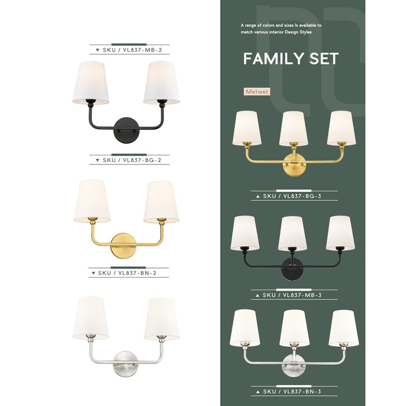 Bathroom Light Fixtures, Brushed Nickel Vanity Lights with Flared White