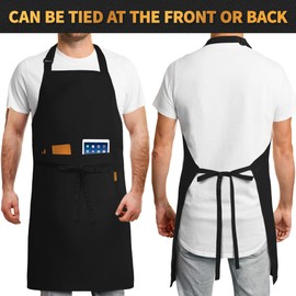 BOHARERS Black Kitchen Cooking Aprons - Adjustable Bib Apron 3 Pockets Restaurant Cafe Cooking Chef Baker Aprons