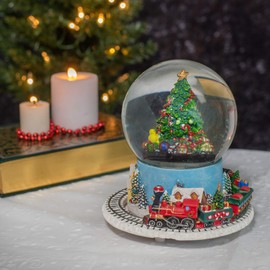 Elanze Designs Christmas Tree Village Musical Water Globe and Moving Train - Plays Tune We Wish You A Merry Christmas