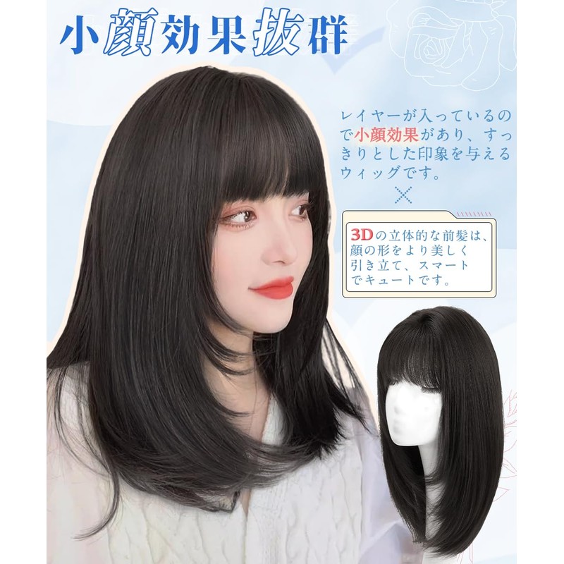 AISIHAIR Wig, Semi-Long, Medium, Black, Straight, Full Wig, Long, Small