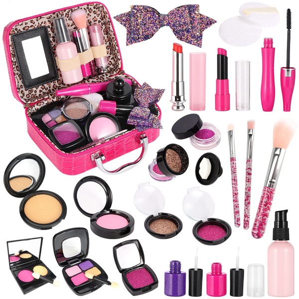 EULRGAUS Pretend Makeup Kit for Girls, Kids Makeup Set Pretend Play for Toddlers Fake Make up Toys with Cosmetic Bag for Birthday Play Make up for Little Girls (Not Real Makeup)