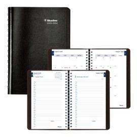 Blueline Essential Academic Daily/Monthly Planner, August 2023 to July 2024, Twin-Wire Binding, Soft Vicuana Cover, 8" x 5", Black, Bilingual (CA201B.BLK-24)