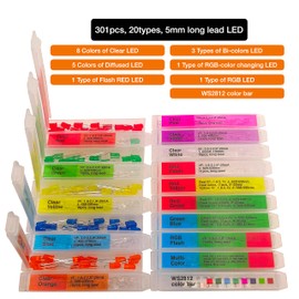 EEEEE (20 Types) 301 pcs Long Lead 5mm LED kit and LED diode Lights Emitting Diode LED Assortment Kit for Tiny Small led and Single led Light arduino led 5mm led Lights led diode Lights diode led