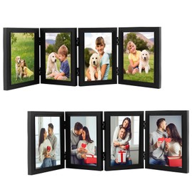 HGQiviut Wooden Hinged Picture Frames 4x6 inch Foldable Photo Frame with High Definition Glass 4 Opening Photo Frame Black Color Picture Frames for Desktop Birthday Gifts (2 Pcs)