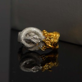 Snake Tiger Ring for Men, Gold Tiger Silver Snake Fighting, Vintage Gothic Red Eyes Tiger Head Ring, Punk Hip Hop Green Eyes Snake Wrap Ring, Viking Animal Jewelry Gift for Men Boys (V1/2)