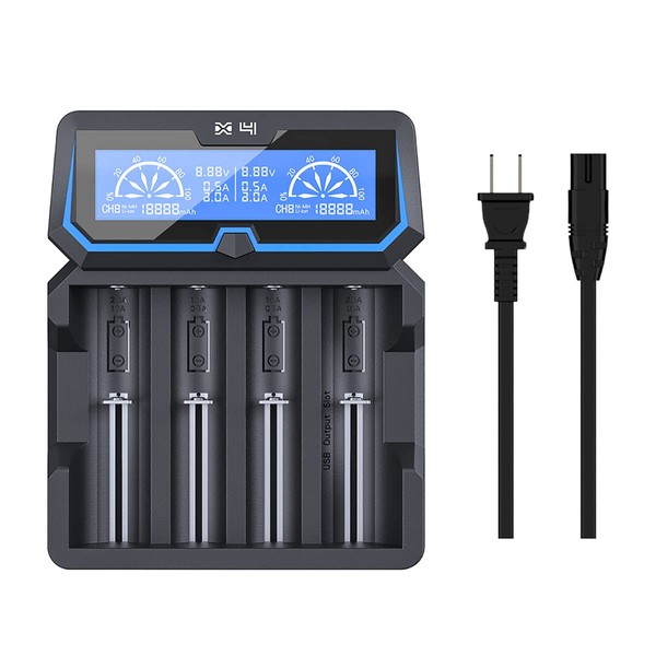 XTAR X4 Extended Version Protected 21700 20700 Battery Charger LCD Display AC Input Port 18650 Charger 2A Fast Charger with Mirco USB Output for Rechargeable 3.6V 3.7V Li-ion 1.2V Ni-MH Ni-CD Battery