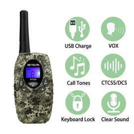 Retevis RT628 Kids Walkie Talkies Rechargeable, Army Toys for Boys Age 6 8-12, 22CH VOX 2 Way Radio Walkie Talkie for Easter Birthday Gifts Outdoor Scavenger Game Camping(Camouflage, 2 Pack)