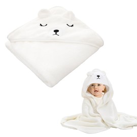 NyxSeat 1-Piece Baby Towel with Hood, Soft, Absorbent Baby Bath Towel, Cartoon Animal Cape Bathrobe, Toiletries for Newborns and Toddlers, White