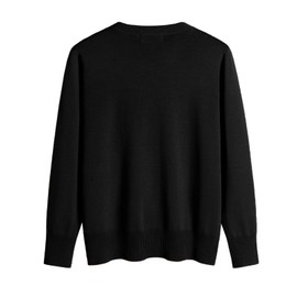 Blostirno Women's V-Neck Knit Cardigan, Cotton, Plain, Thick, Office, Loose, Spring and Autumn, Black