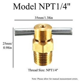 3/8'' NPT Brass Water Drain Valve T-Shaped Drain Valve for Air Compressor Tank Replacement Part (5Pcs)
