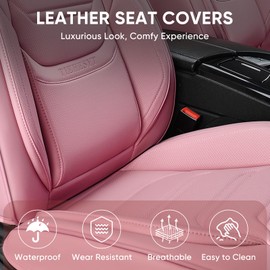 TIEHESYT Pink Car Seat Covers Full Set, Breathable Leather Automotive Front and Rear Seat Covers with Headrest, Waterproof Auto Seat Protectors Fit for Most Sedans SUV Pick-up Truck