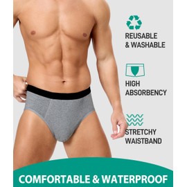 BEENIUBEE Men's Incontinence Underwear - Washable & Reusable Leakproof High Absorbent, Cotton, Briefs, 150ML 5 Pack (Multicolor01, Large)