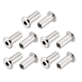 TERF® M6 X 12mm Joint Connector Nuts M6 (6mm) X 12mm Barrel Bolts Socket Head Insert Furniture Hexagonal Allen Flat Head Cap Nuts Alan Key Sleeve Hex Nut - Pack of 10