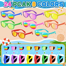 Lentes de Sol de Neón, 24 Piezas Regalos para Fiestas de Niños y Niñas, Gafas de Sol Protección UV 400, Perfectas para Fiesta de Cumpleaños, Bolsa de Regalo, Playa, Piscina