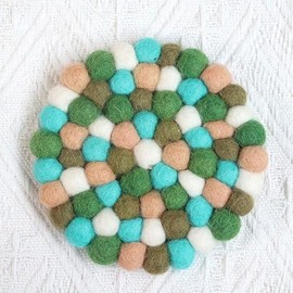 Round Felt Ball Coasters, Wool Table Coasters Felt Coaster Pads, Multicolor Handmade Thick Felt Coaster for Home Kitchen Decor (Blue)