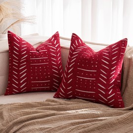 MIULEE Set of 2 Cushion Covers, 40 x 40 cm, Red Chenille, Boho Cushion Covers, Sofa Cushion, Decorative Cushion, Elegant Design for Couch, Sofa, Living Room