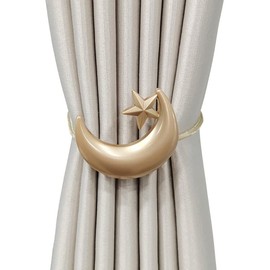 Magnetic Curtain Tiebacks, Gold Moon Star Curtain Holdbacks, Moon Curtain Holder Tieback, Star Moon Drapery Tie Backs, 1 Pair Curtain Buckle Bedroom Home Decor (Star Moon-Gold)