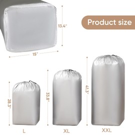 OMVMO 2 Pack Laundry Bag，Drawstring Bag,Storage Bag for Clothes,Plush Toys, Blankets and Sleeping Bags，Large Capacity, Heavy Duty Stitching,Rectangular Bottom, Stand Firmly，Water-resistant，Silver